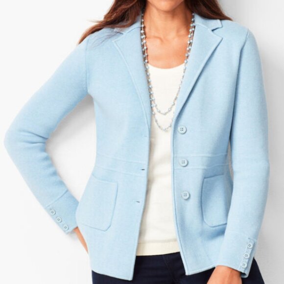 Talbots Women's Sweater Blazer Jacket Size L Petite Light Blue Button Front EUC - Picture 1 of 11